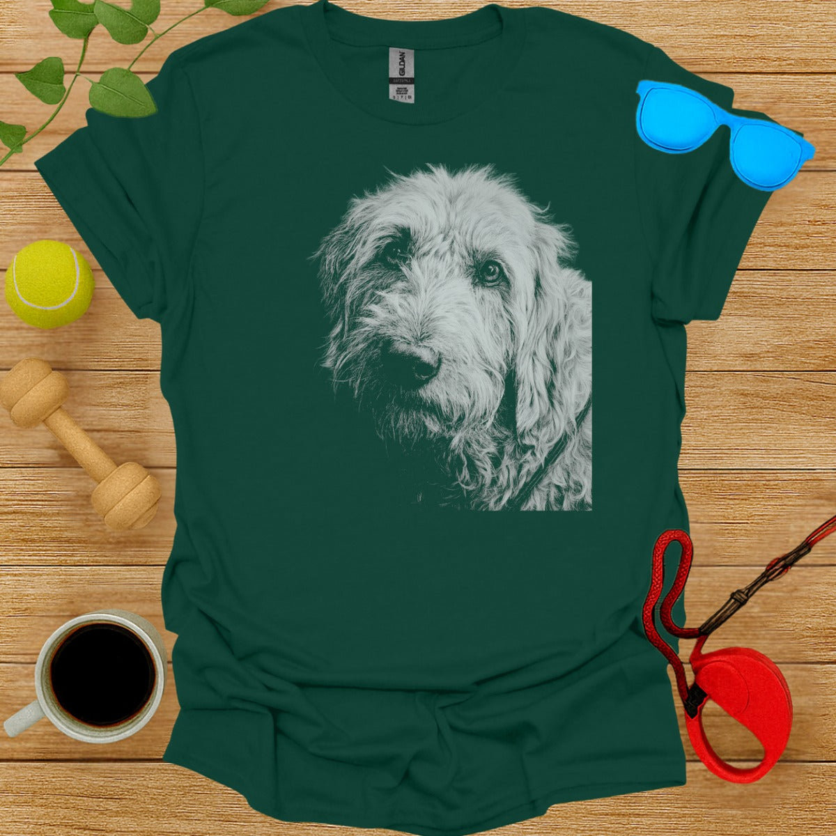 Green Shirt Featuring Adorable Dog Portrait Product
