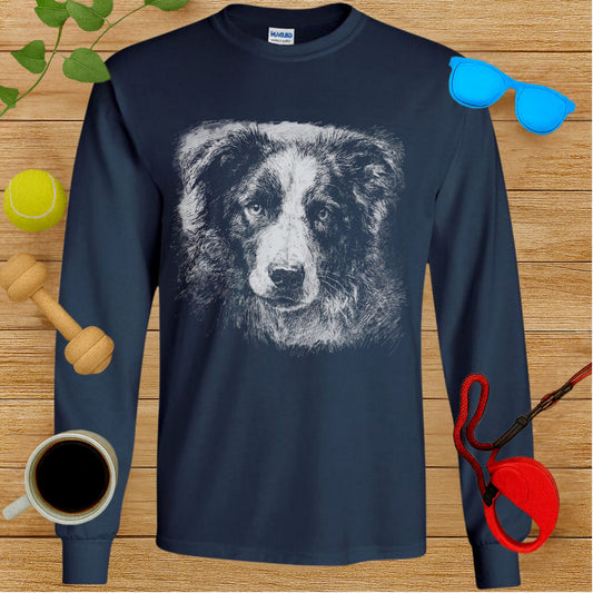 Realistic Sketch Dog Print Long Sleeve Shirt