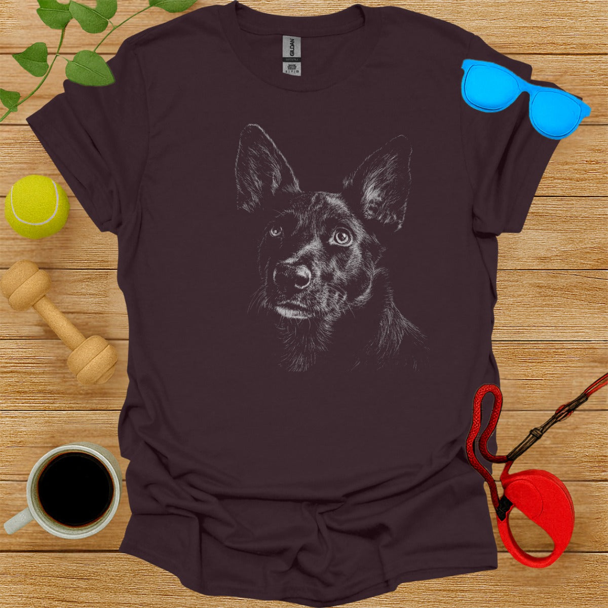 Black Dog Sketch Graphic Cute Casual Wear Shirt